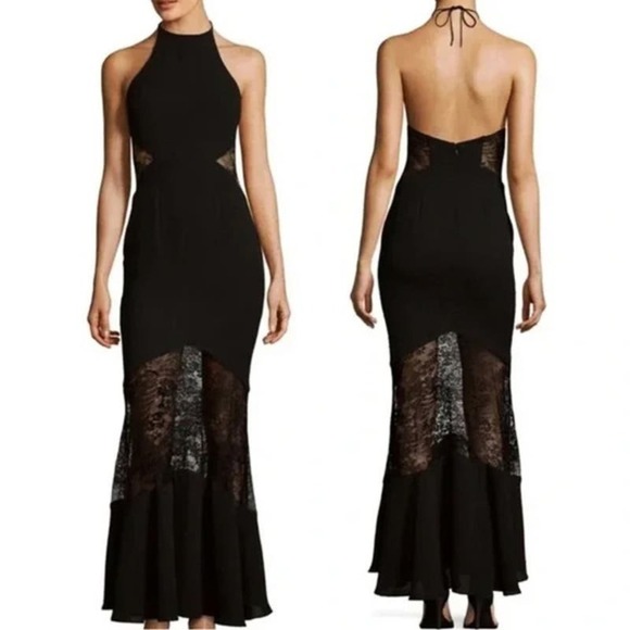 Fame and Partners Dresses & Skirts - Womens Fame And Partners Chantilly Halter Floor Length Backless Black Lace Dress